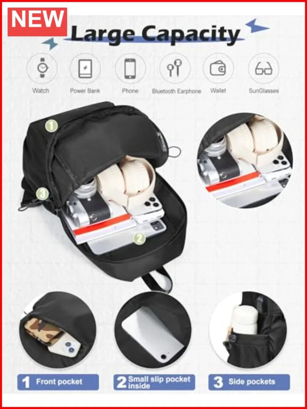 Convertible Sling Crossbody Backpack Waterproof Nylon USB Charging